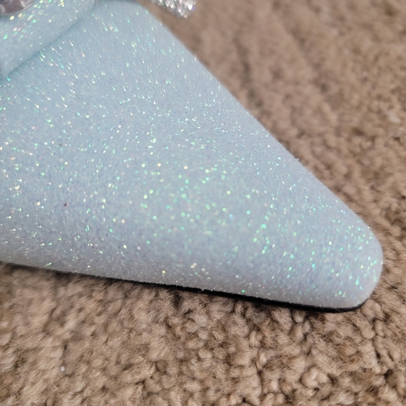 MACH & MACH Glitter Double Crystal Bow Pointed Toe Pump in Baby Blue, Size 40 - Picture 4 of 13